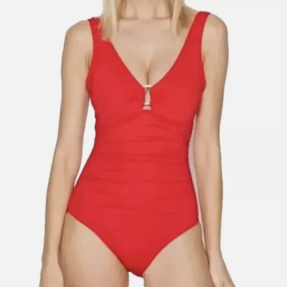 Lauren Ralph Lauren Ring-Detail Over The Shoulder One-Piece Swimsuit Red NWT - Picture 7 of 8